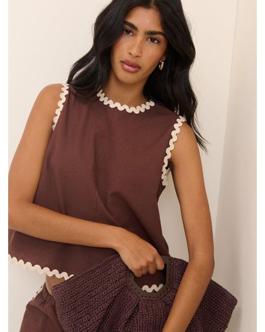 Nobody's Child Natural Ric Rac Trim Sleeveless Swing Top