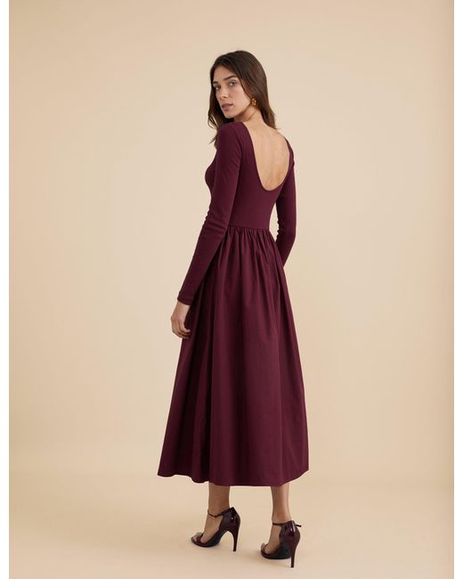 strapless open back dress Cowl Neck Back Wing Satin High Low Midi Dress - Berry