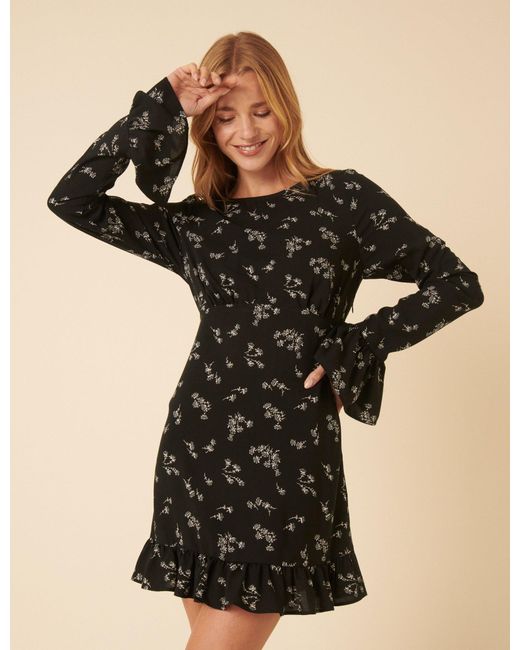Nobody's Child Black Floral Flute Sleeve Bella Mini Dress