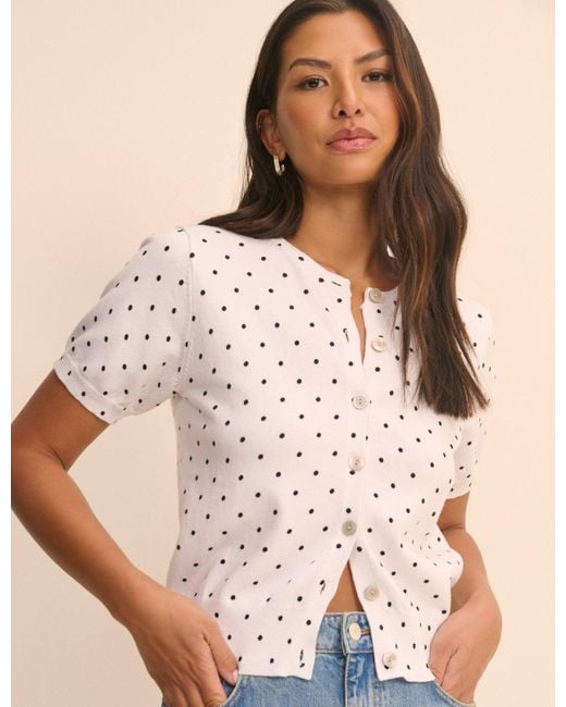 Nobody's Child Natural Polka Dot Short Sleeve Cardigan