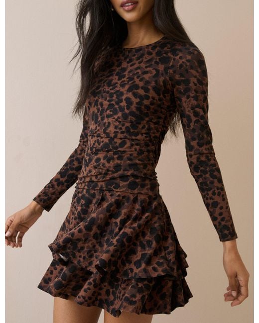 Nobody's Child Brown Leopard Print Long Sleeve Yuki Mini Dress