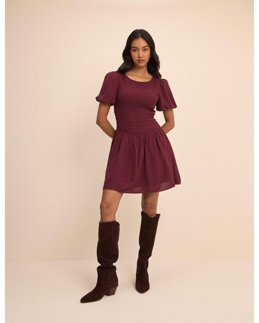 Nobody's Child Petite Burgundy Shirred Landy Mini Dress
