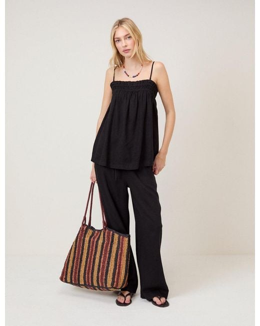 Nobody's Child Black Linen-Blend Straight Leg Trousers