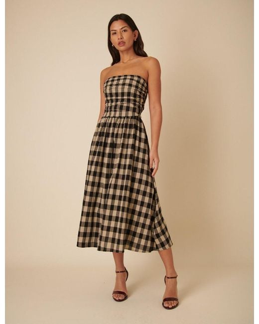 Nobody's Child Natural Check Bandeau Felicity Midi Dress