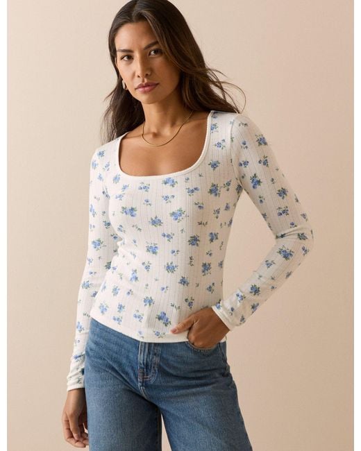 Nobody's Child Natural Floral Pointelle Long Sleeve Top