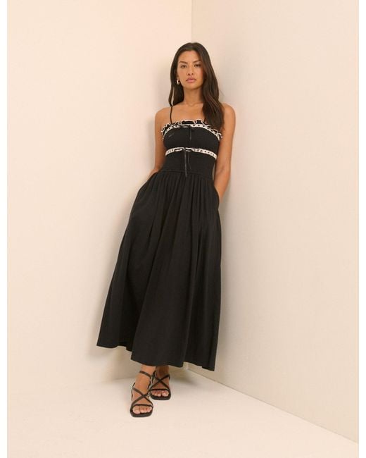 Nobody's Child Natural Shirred Ruffle Trim Ferne Midi Dress