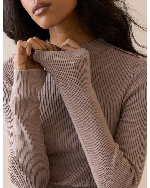 Nobody's Child Multicolor Mauve Button Shoulder Long Sleeve Top