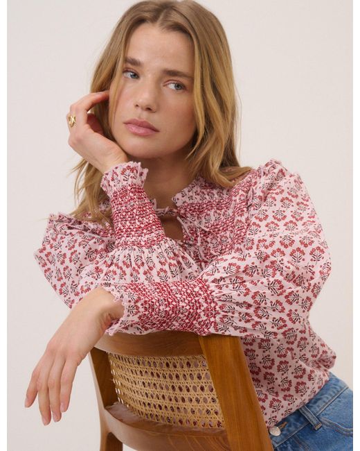 Nobody's Child Pink Ditsy Floral Blouson Sleeve Blouse