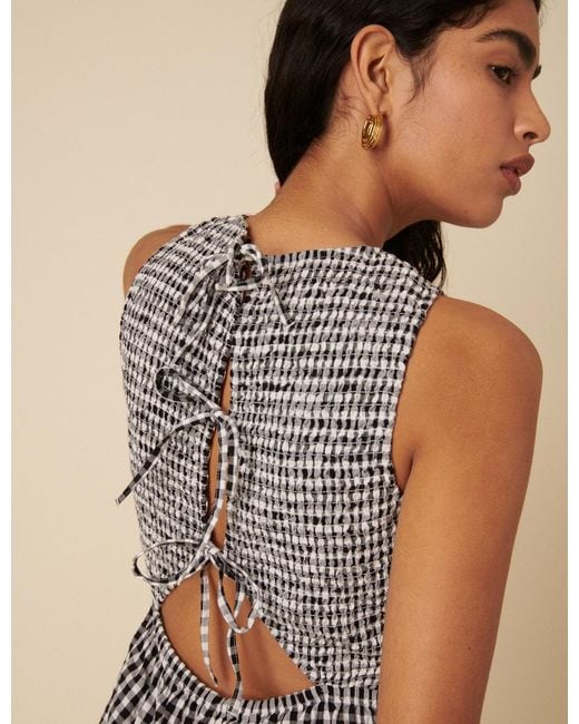 Nobody's Child Natural Gingham Shirred Jumpsuit