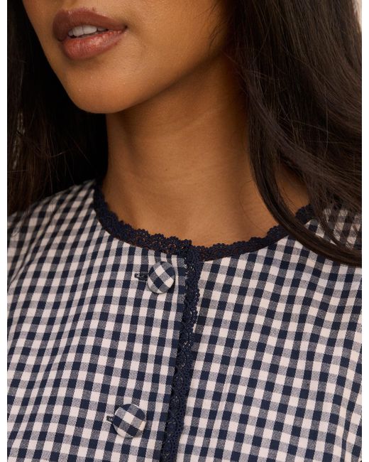 Nobody's Child Gray Gingham Puff Sleeve Top