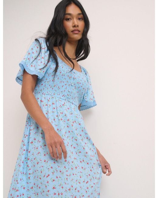 Nobody's Child Blue Ditsy Floral Mia Midi Tea Dress