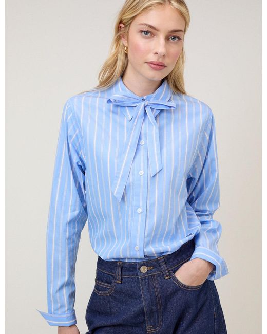 Nobody's Child Blue Pinstripe Bow Collar Shirt
