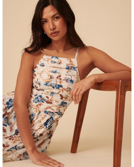 Nobody's Child Natural Floral Ruched Talia Midi Dress