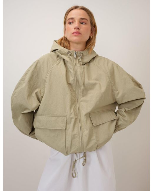 Nobody's Child Natural Hooded Funnel Neck Windbreaker Jacket