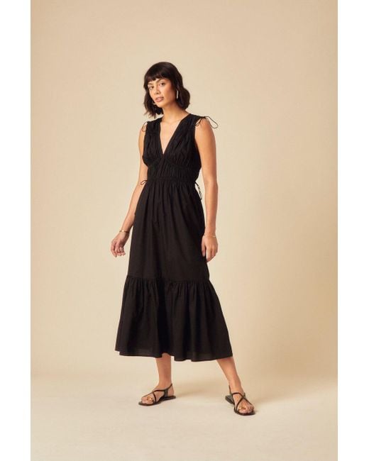 Nobody's Child Natural Ruched Tiered Ianthe Midi Dress