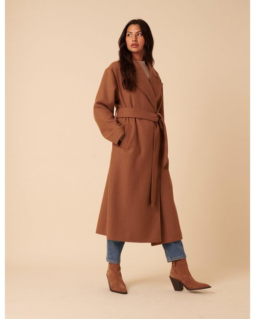 Nobody's Child Natural Camel Tie Belt Wrap Coat