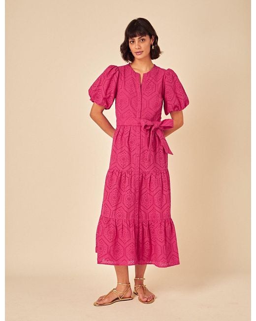Nobody's Child Pink Broderie Anglaise Marla Midi Dress