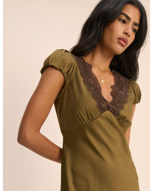 Nobody's Child Natural Lace Trim Satin Gloria Midi Dress