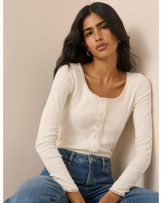 Nobody's Child Blue Scoop Neck Pointelle Cardigan