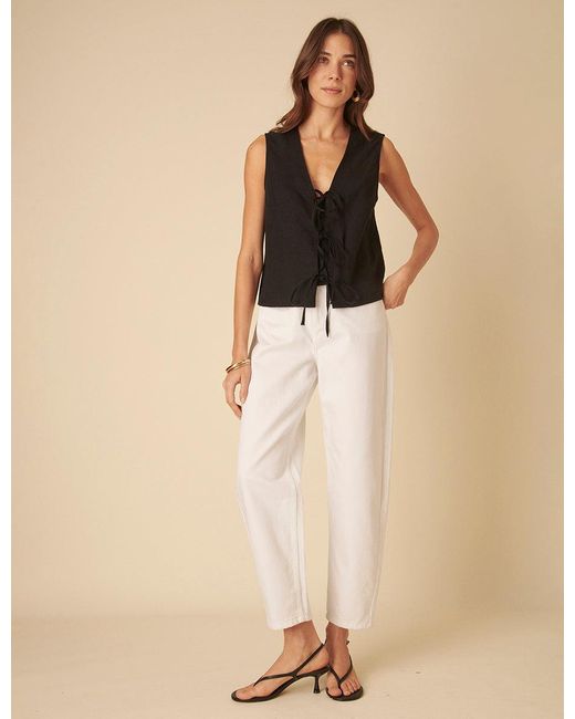 Nobody's Child Black Linen-Blend Tie Front Sleeveless Top
