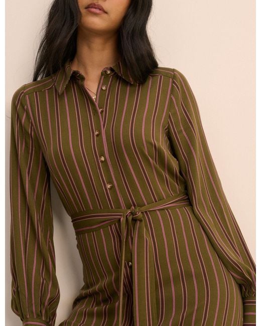 Nobody's Child Natural Striped Brandy Shirt Midi Dress