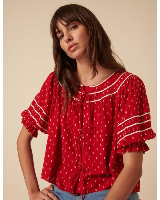 Nobody's Child Tie Front Dobby Embroidered Blouse