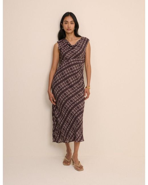 Nobody's Child Natural Check Cowl Neck Theo Midi Dress