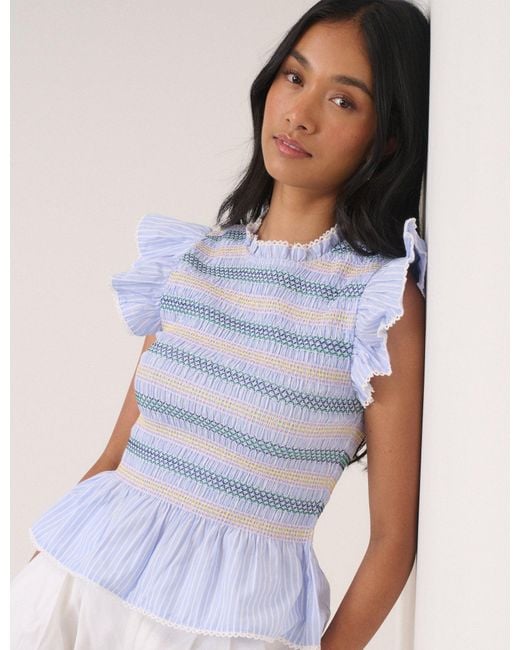 Nobody's Child Blue Striped Shirred Top