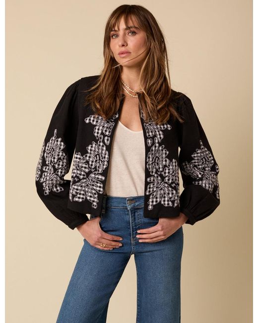 Nobody's Child Black Floral Gingham Detail Jacket