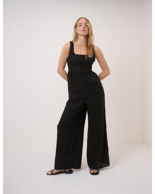 Nobody's Child Black Linen-Blend Cora Jumpsuit