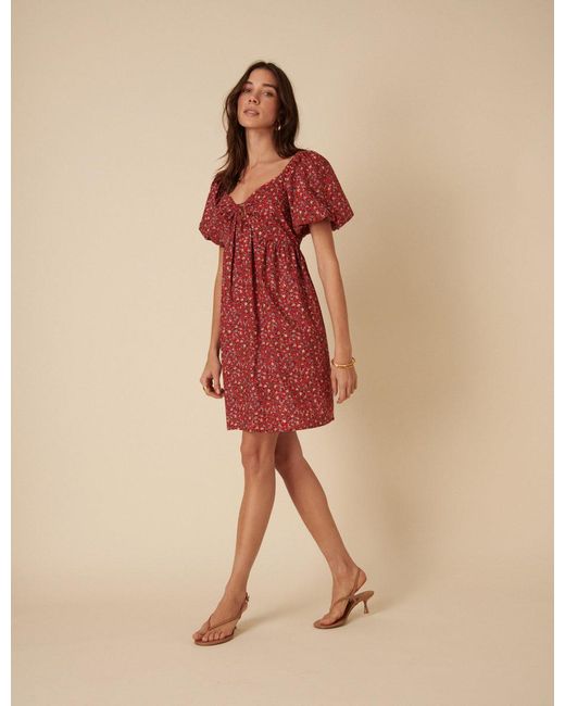 Nobody's Child Red Ditsy Floral Puff Sleeve Joanna Mini Dress