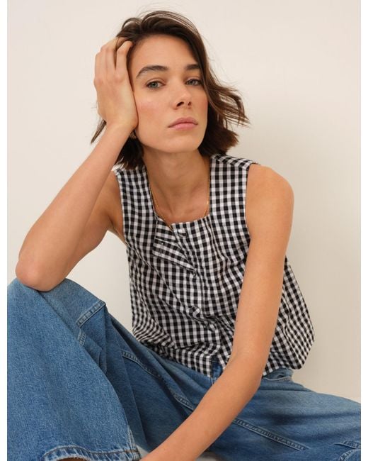 Nobody's Child Black Gingham Button Front Top