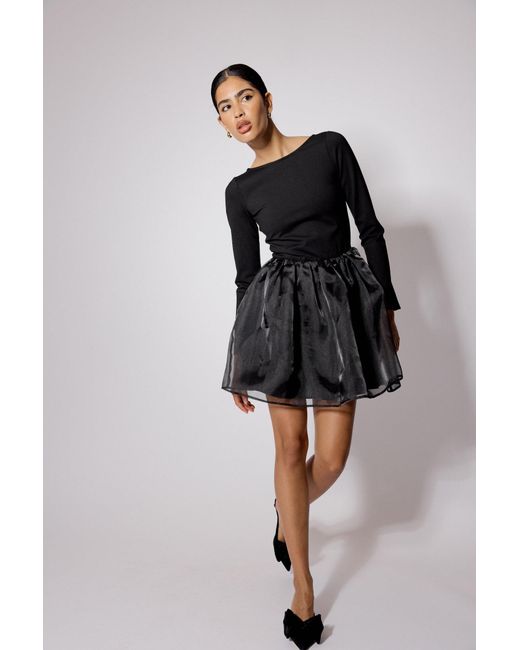 Nobody's Child Black Long Sleeve Organza Poppy Mini Dress