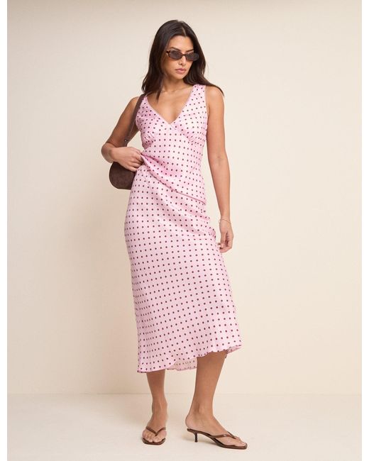 Nobody's Child Pink And Polka Dot Satin Midi Skirt