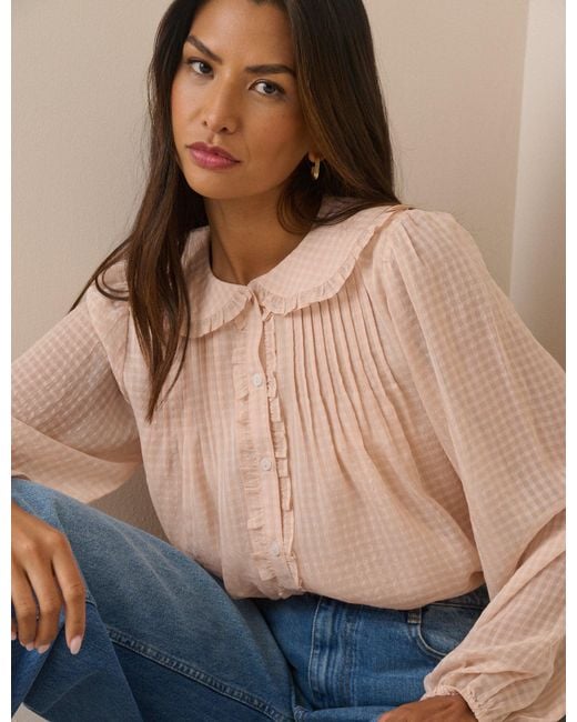 Nobody's Child Blue Gingham Frill Peter Pan Collar Blouse