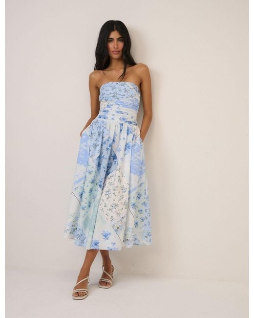 Nobody's Child Blue Floral Bandeau Alice Midi Dress
