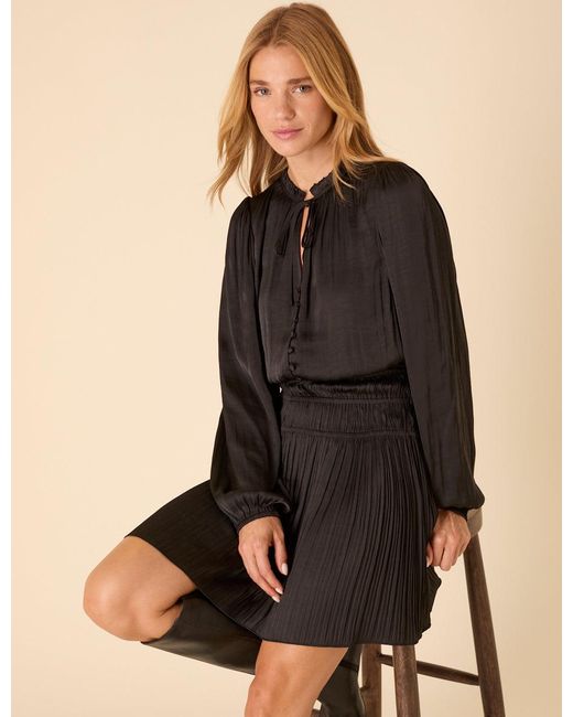 Nobody's Child Black Long Sleeve Pleated Pilar Mini Dress