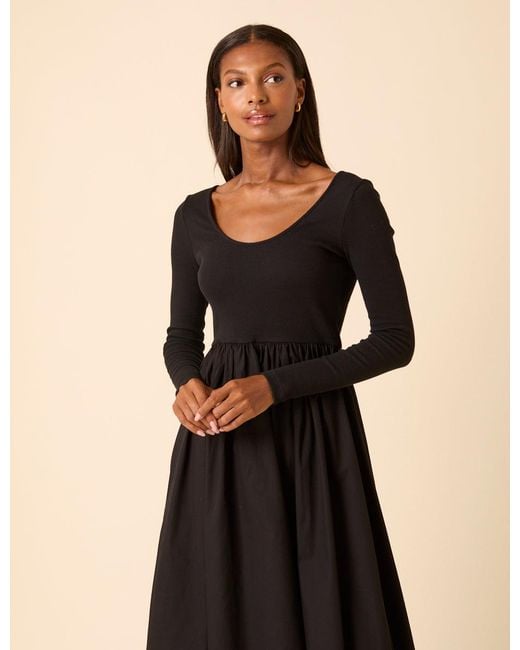 Nobody's Child Black Scoop Neck A-Line Midi Dress
