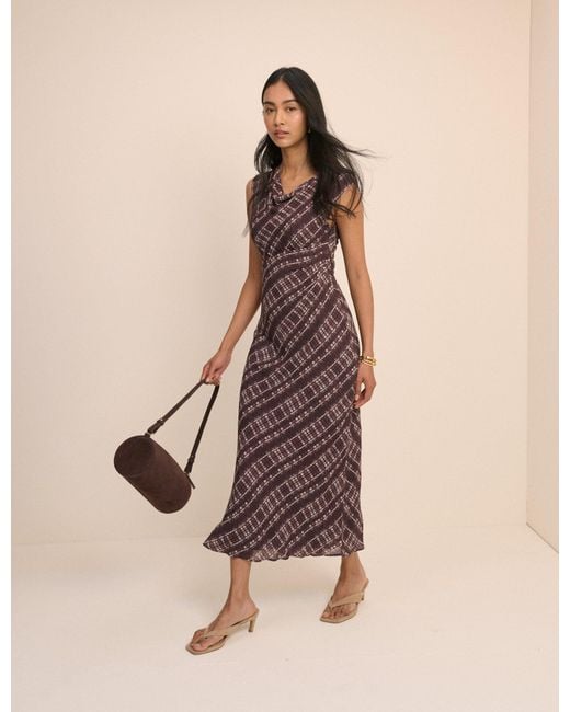 Nobody's Child Natural Check Cowl Neck Theo Midi Dress