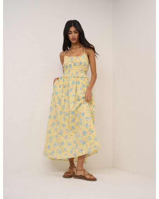Nobody's Child Natural Butter Floral Shirred Waist Alina Midi Dress