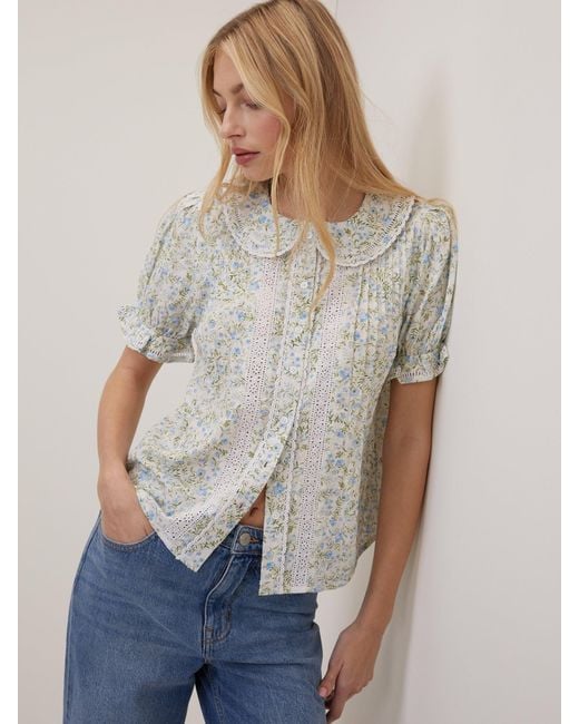 Nobody's Child Gray Floral Peter Pan Blouse