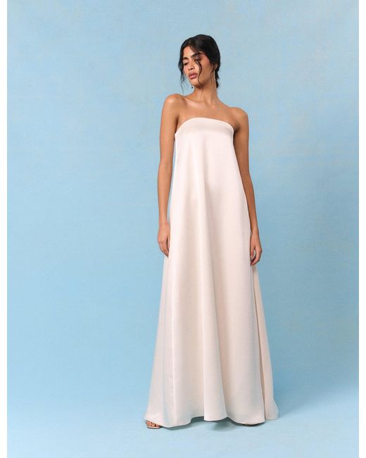 Nobody's Child Blue Bridal Satin Bandeau Eira Maxi Dress