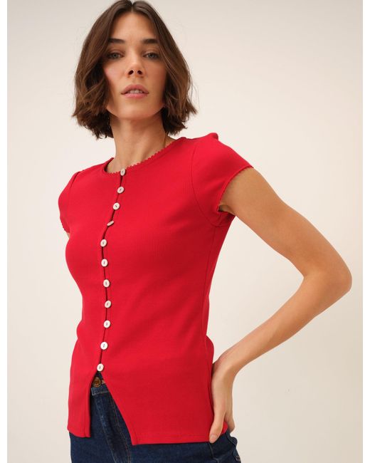 Nobody's Child Red Picot Trim Cap Sleeve Top