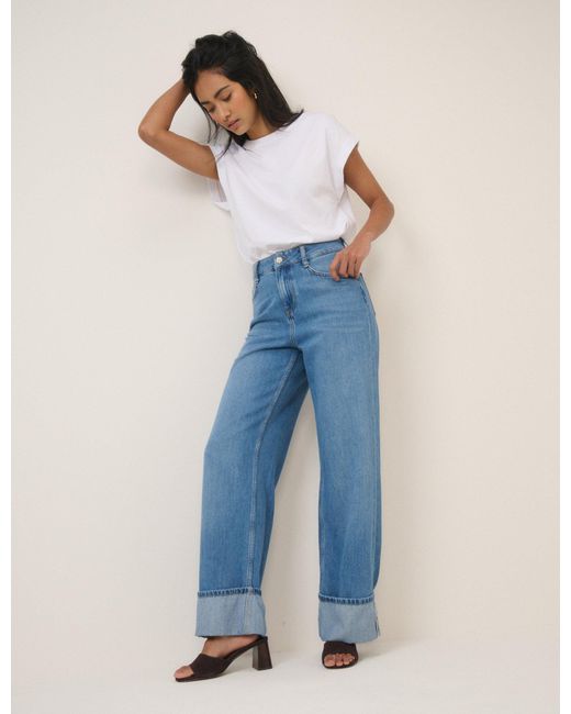 Nobody's Child Blue Denim Wide Leg Turn Up Jeans