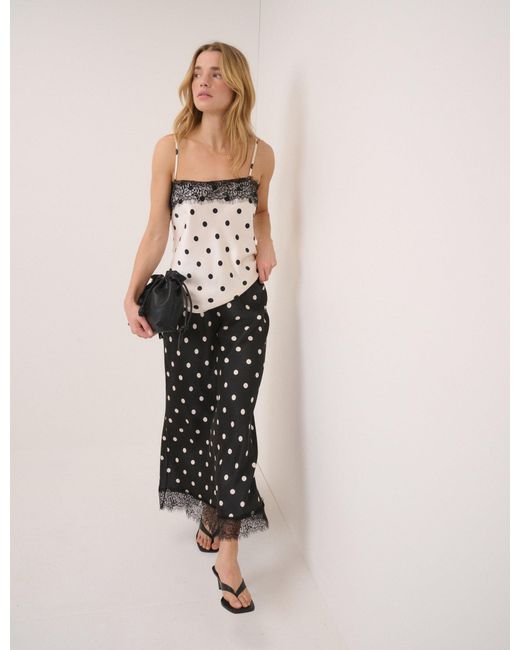 Nobody's Child Pink Polka Dot Lace Trim Satin Mila Midi Skirt