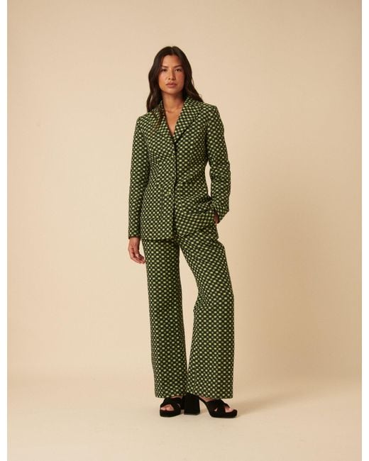 Nobody's Child Red Nc X Lisou And Lime Jacquard Checkerboard Fitted Blazer