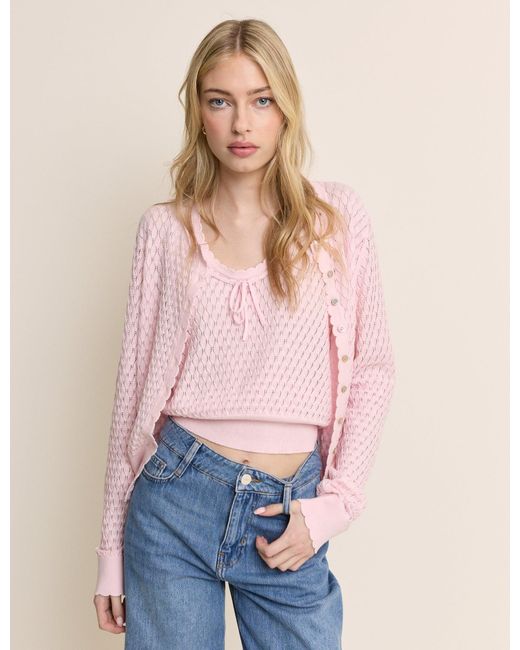 Nobody's Child Pink Baby Pointelle Crew Neck Cardigan