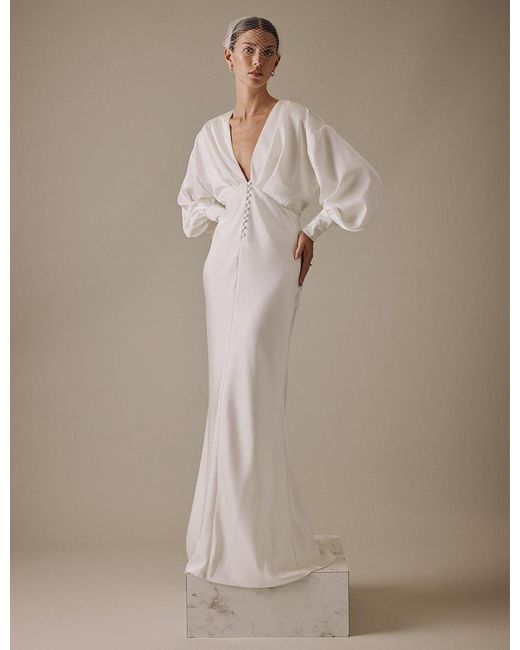 Nobody's Child Natural Long Sleeve Maxi Cecilia Bridal Dress