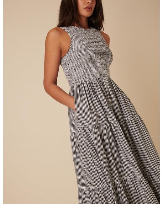Nobody's Child Natural Gingham Sleeveless Tiered Charlie Midi Dress
