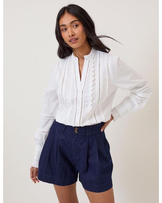 Nobody's Child White Dark Pleated High Waisted Shorts